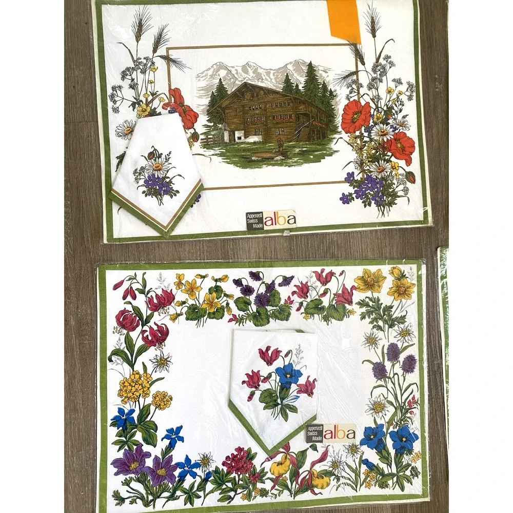ALBA Set 4 Appenzell Swiss PLACEMATS Matching Napkins Vintage Flowers Alpine NOS
